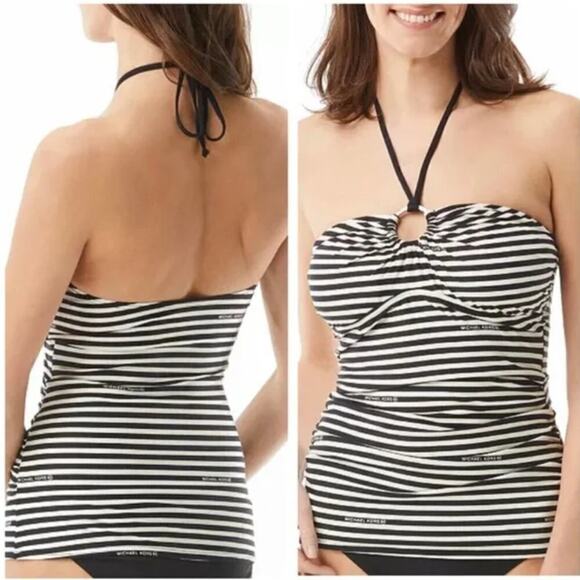 Michael Kors Ring Shirred Bandeau Tankini Top - Size Small - Picture 2 of 8